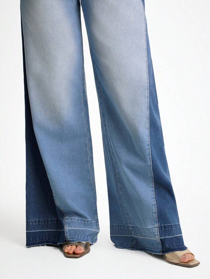 CM-BS921404 Women Casual Seoul Style Light Wash Pockets Design Loose Split Wide-Leg Jeans
