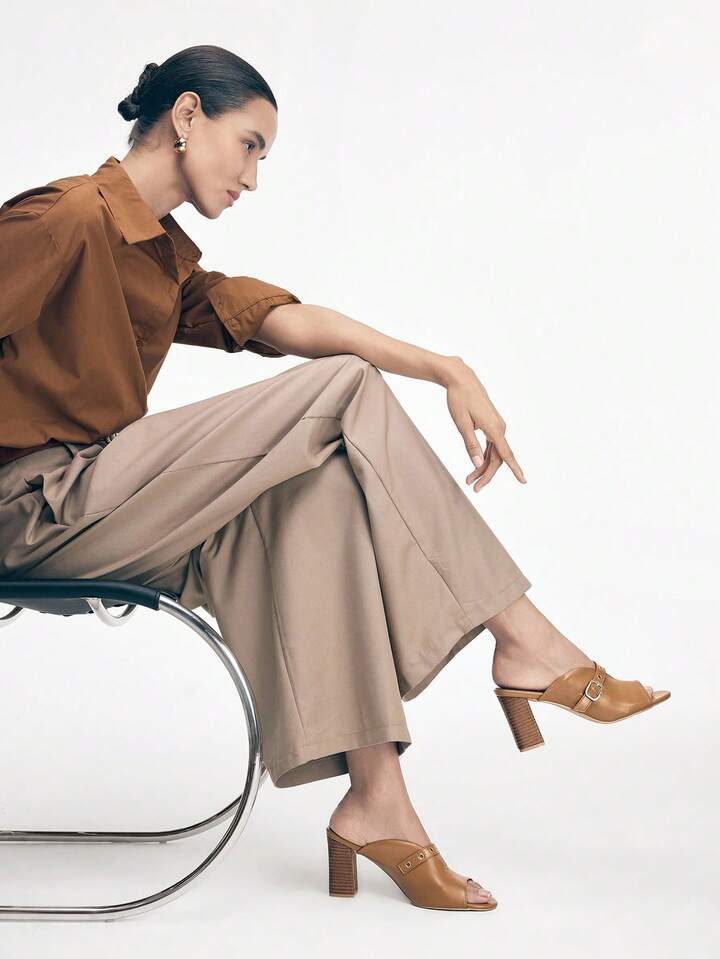 CM-SHS200704 Women Trendy Seoul Style Strap Square Heel High Heel Sandals - Brown