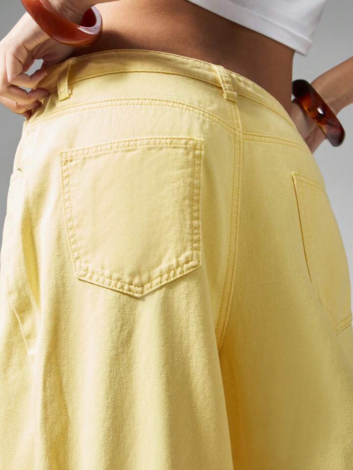 CM-BS804471 Women Casual Seoul Style Mid Waist Ultra Wide Leg Baggy Jeans - Yellow
