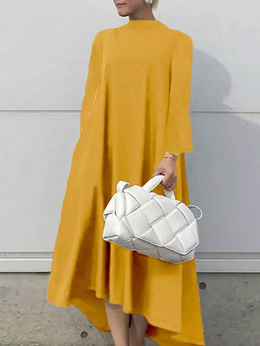 CM-DS560291 Women Elegant Seoul Style High Collar Long Sleeve Mid-Length Dress - Yellow