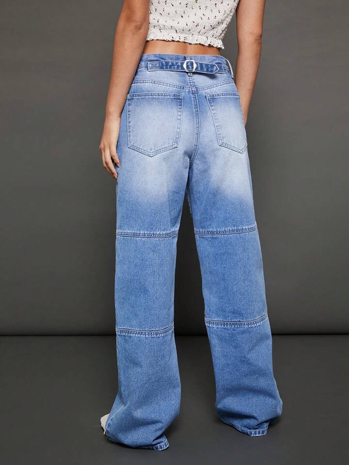 CM-BS325382 Women Casual Seoul Style Light Wash Premium Denim Straight Trouser Jeans