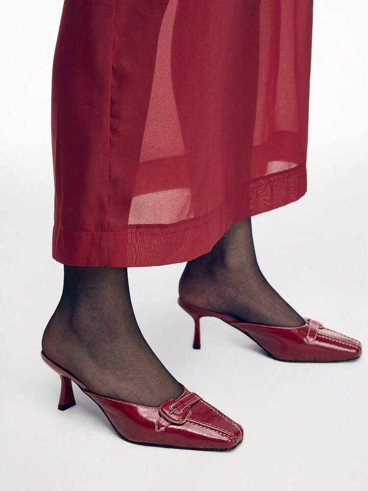 CM-SHS859258 Women Trendy Seoul Style Buckle Design High Heel Mules - Burgundy