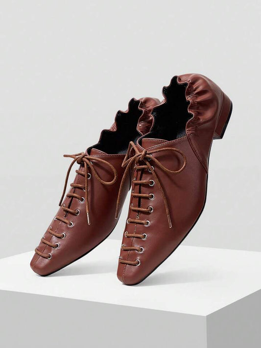 CM-SHS159513 Women Trendy Seoul Style Pointed Toe Criss-Cross Strap Low Heel Flats - Rust Brown