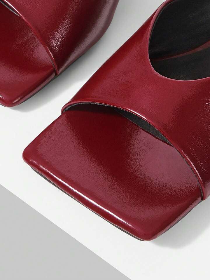 CM-SHS324547 Women Trendy Seoul Style Minimalist Open Toe Low Heel Pumps - Burgundy