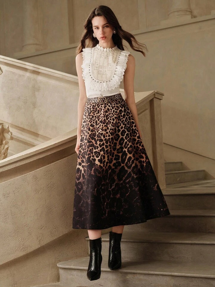 CM-TS126233 Women Elegant Seoul Style Beaded Contrast Lace Stand Collar Sleeveless Blouse - Apricot