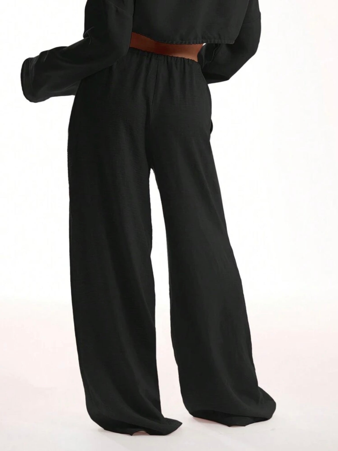 CM-BS676282 Women Trendy Bohemian Style Tie Front Linen Feel Beach Trouser - Black