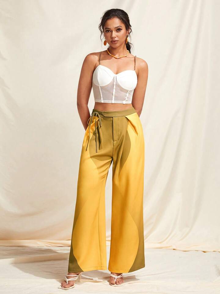 CM-BS967042 Women Casual Seoul Style High Waist Printed Loose Pants - Yellow