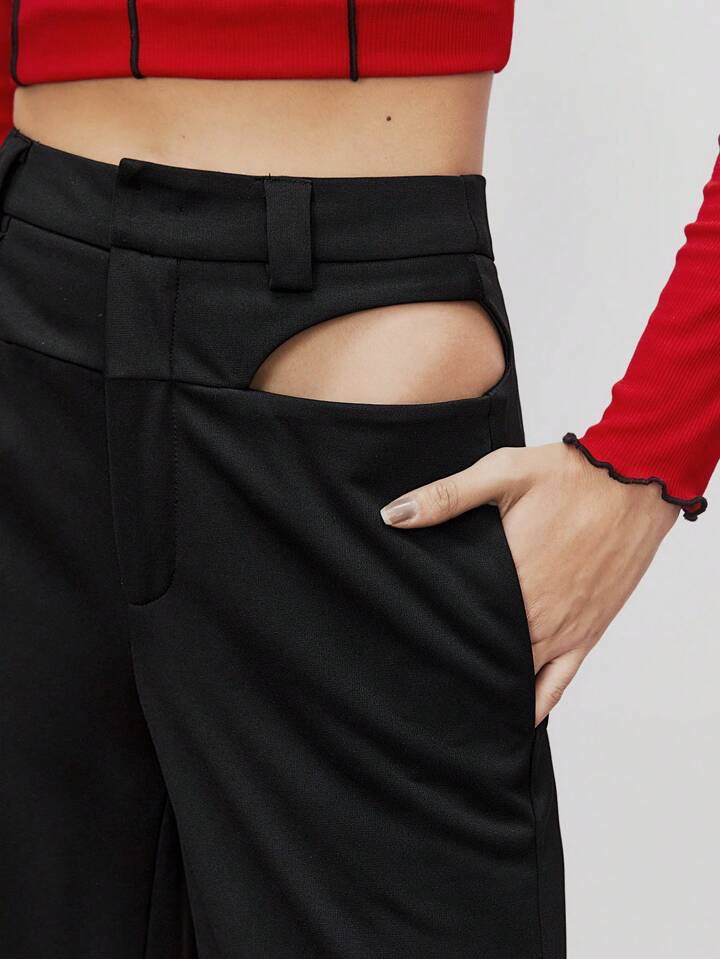 CM-BS398449 Women Elegant Seoul Style High Waist Hollow Out Pants - Black