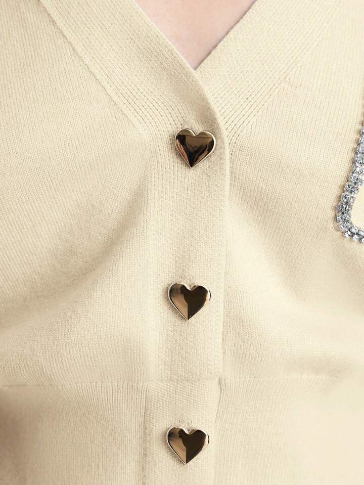 CM-CS143446 Women Casual Seoul Style Heart Shaped Button Front Cardigan - Apricot