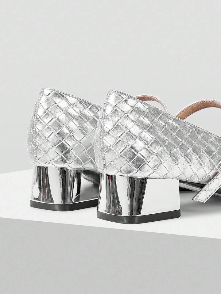 CM-SHS257616 Women Trendy Seoul Style Buckle Strap Back Cover Plaid Square Toe Sandals - Silver