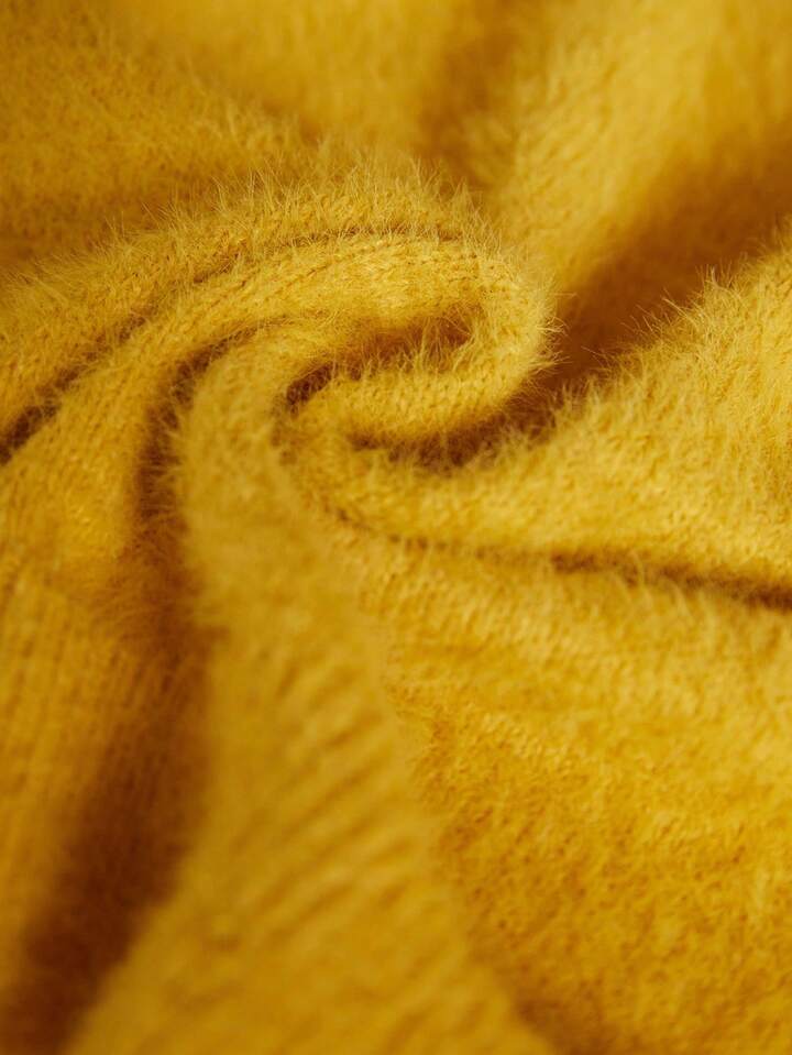 CM-CS125063 Women Elegant Seoul Style Solid Color Argyle Pattern Crew Neck Long Sleeve Rib-Knit Cardigan - Yellow