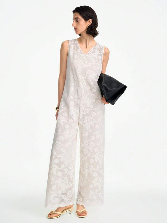 CM-JS535205 Women Trendy Bohemian Style Embroidered V-Neck Sleeveless Loose Jumpsuit