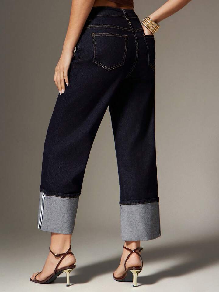 CM-BS779339 Women Casual Seoul Style Dark Wash Solid Color Mid Waist Skinny Jeans