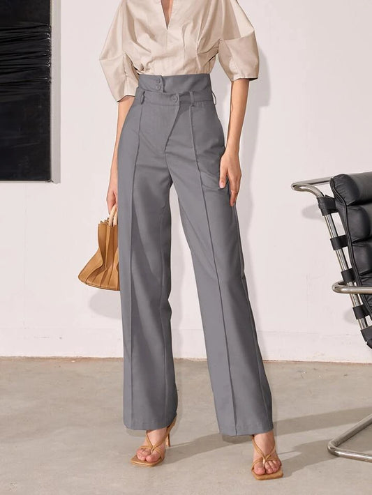 CM-BS969610 Women Elegant Seoul Style High Waist Seam Detail Suit Pants - Gray