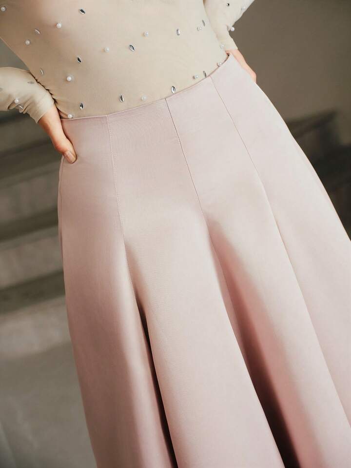 CM-BS335131 Women Elegant Seoul Style High Waist Flared Long Skirt - Dusty Pink