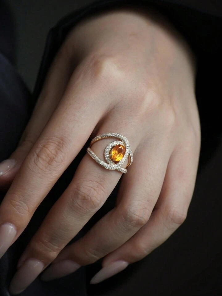 CM-AR847747 925 Sterling Silver Geometric Detail 18K Gold Color Ring