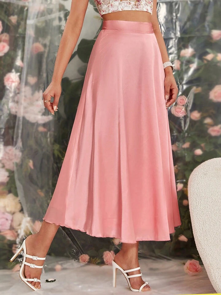 CM-BS391714 Women Elegant Seoul Style High-Waist Flared Long Skirt - Pink