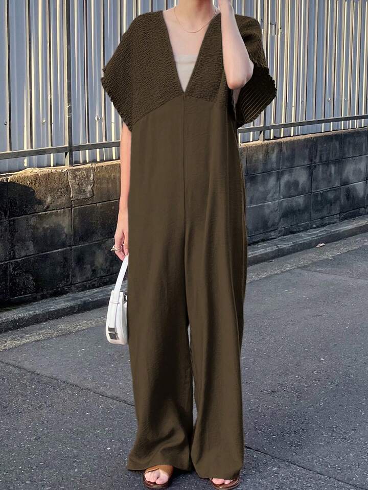 CM-JS692562 Women Trendy Bohemian Style V-Neck With Drawstring Jumpsuit Trousers - Olive Green