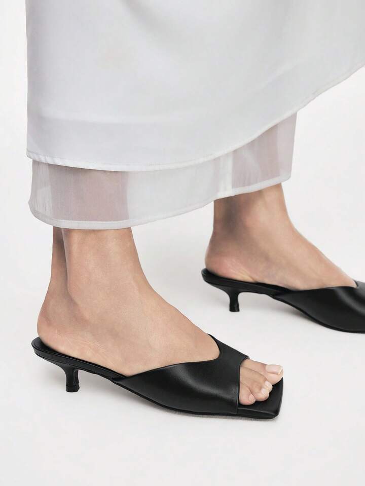 CM-SHS387751 Women Trendy Seoul Style Minimalist Open Toe Low Heel Pumps - Black