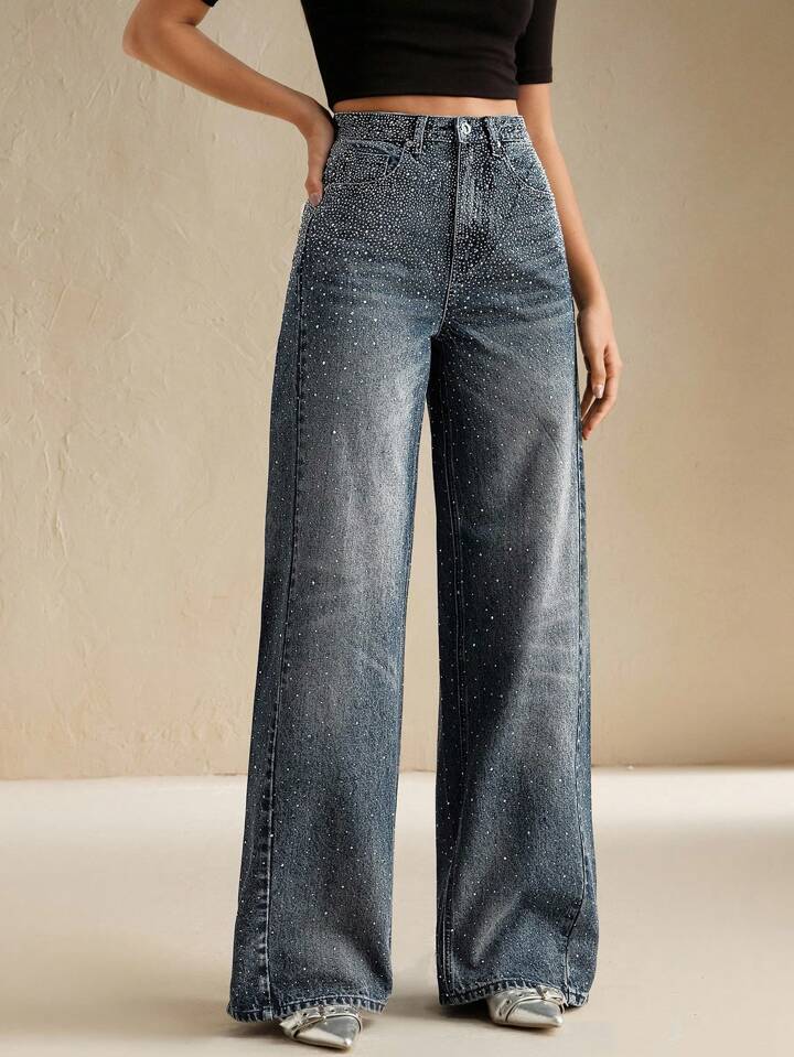 CM-BS467691 Women Elegant Seoul Style Mid Waist Baggy Flared Leg Pants - Blue