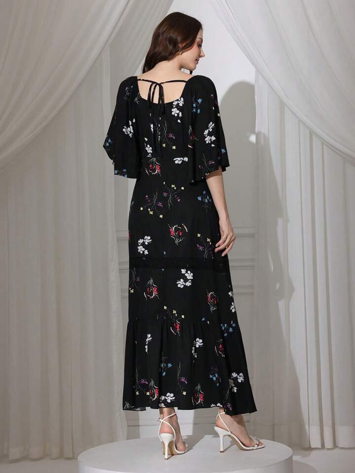 CM-DS851963 Women Elegant Seoul Style Square Neck Flounce Sleeve High Waist Long Dress