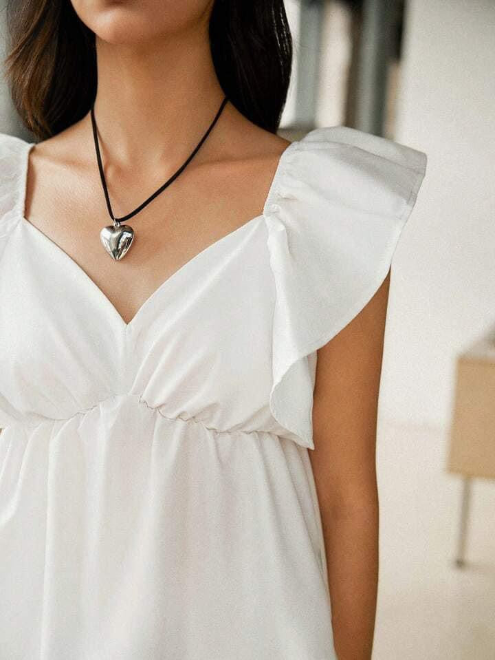 CM-TS205695 Women Casual Seoul Style Ruffle Trim Sleeveless Pleated A-Line Blouse - White