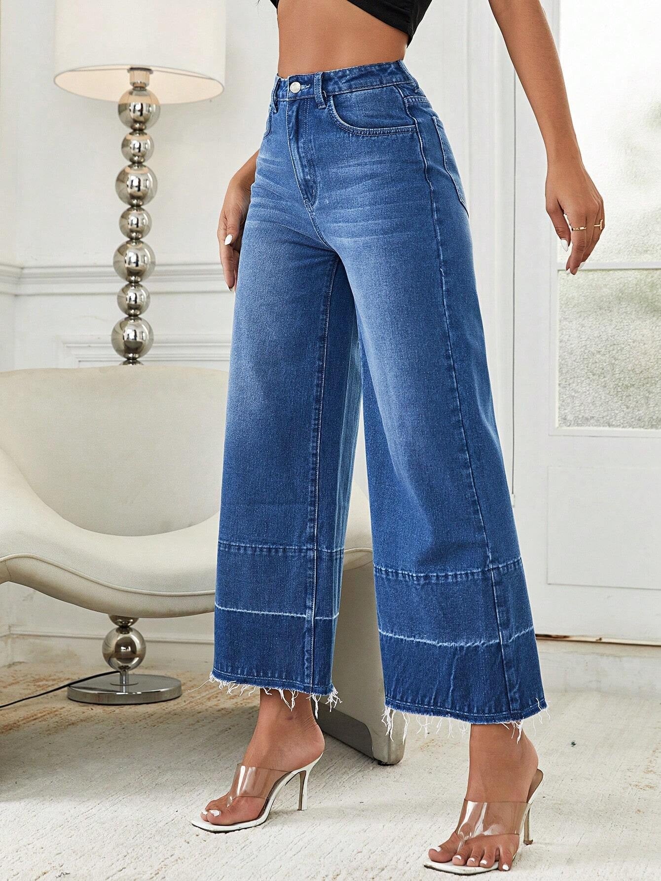 CM-BS770790 Women Preppy Seoul Style Dark Wash High Waist Wide Leg Jeans