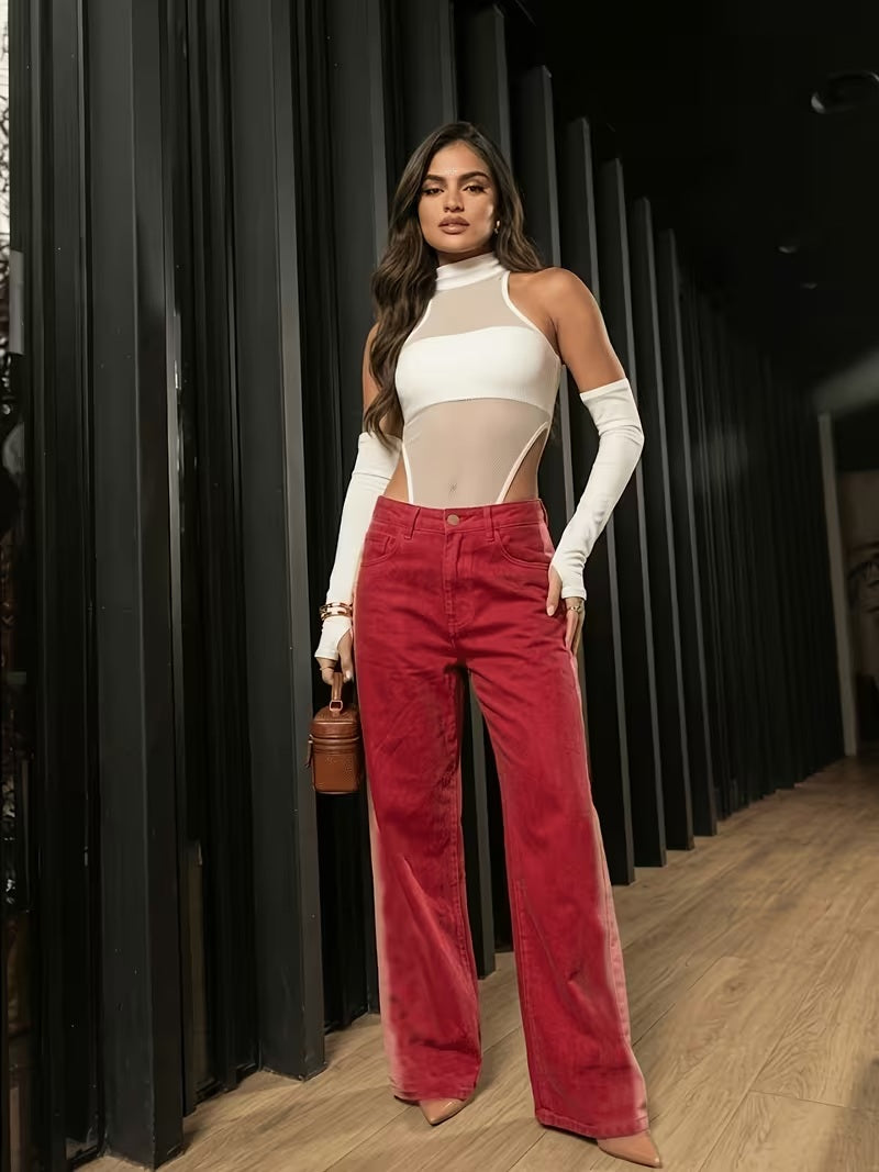 CM-BT004567 Women Casual Seoul Style High-Waist Gradient Wide-Leg Jeans