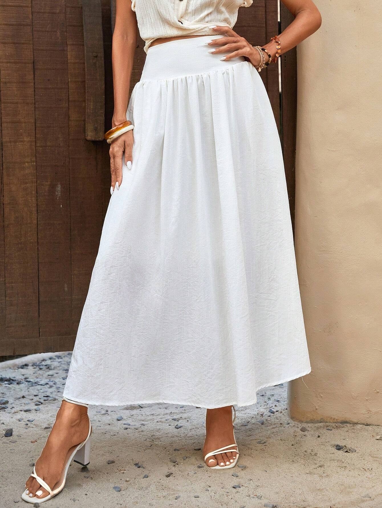 CM-BS930660 Women Casual Seoul Style Solid High Waist A-Line Skirt - White