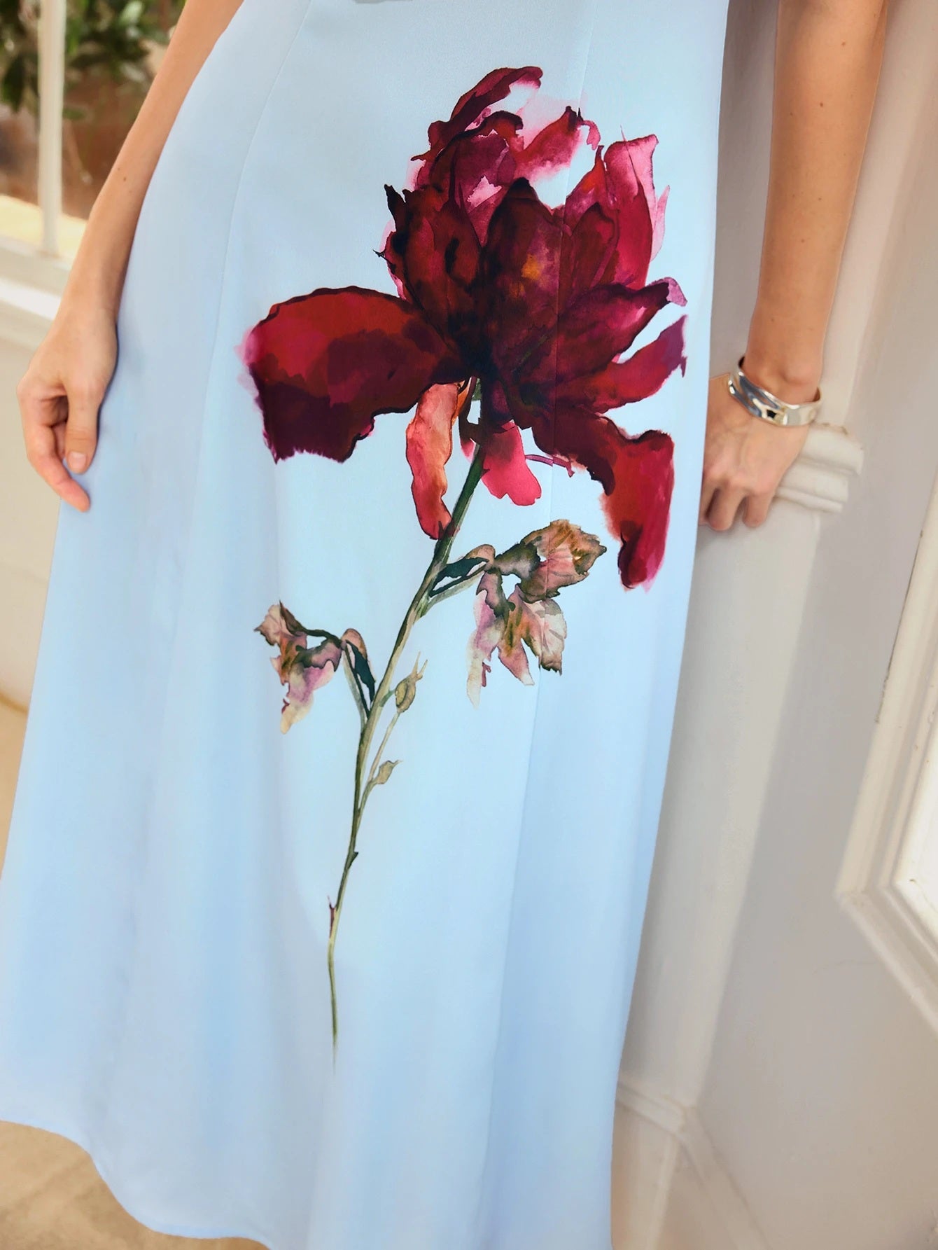 CM-DS205119 Women Elegant Seoul Style Boat Neck Sleeveless Floral Print Slim Waist Flared A-Line Dress