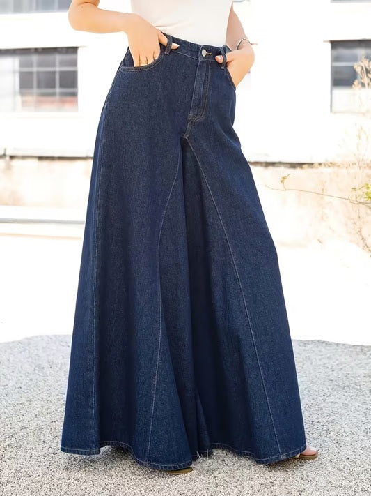 CM-BT812656 Women Casual Seoul Style Dark Wash High-Waisted Wide-Leg Jeans