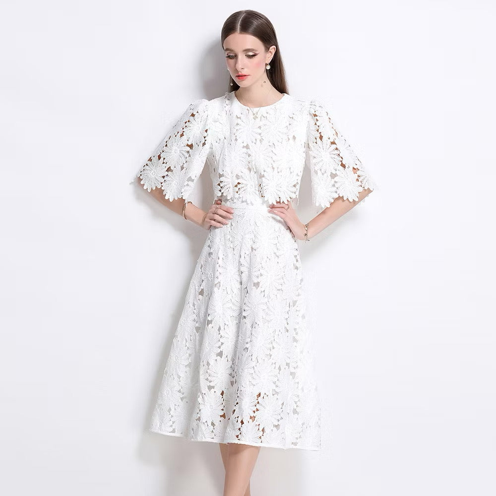 CM-SY041083 Women Elegant European Style Embroidered Round Neck Half Sleeve Blouse With High Waist Skirt - Set (Available in 3 colors)