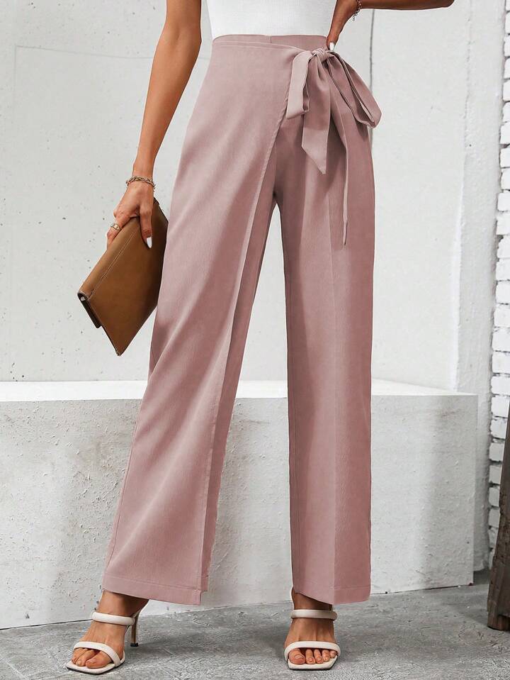 CM-BS547821 Women Casual Seoul Style High Waist Knot Side Pants - Dusty Pink