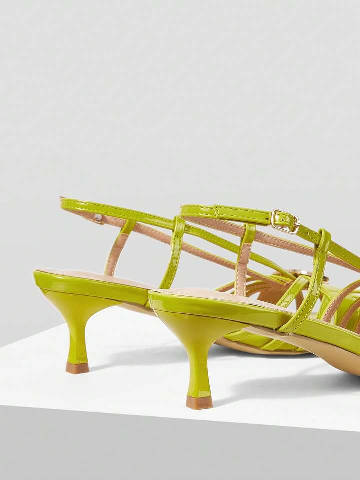 CM-SHS446705 Women Trendy Seoul Style Hollow Out Slingbacks Mid Heel Sandals - Light Green