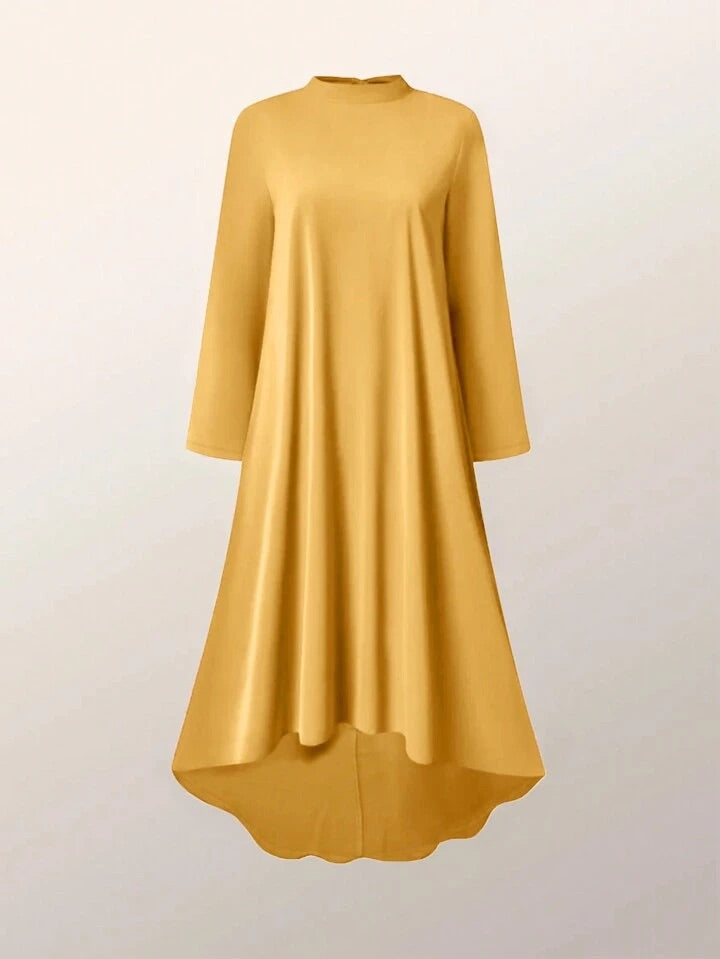 CM-DS560291 Women Elegant Seoul Style High Collar Long Sleeve Mid-Length Dress - Yellow