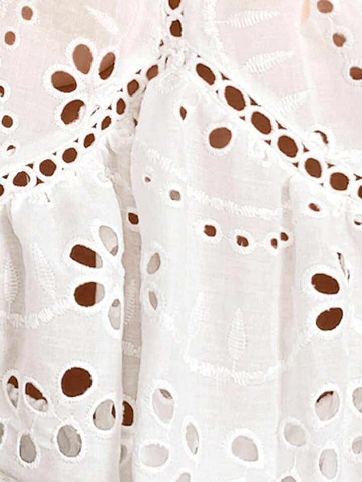 CM-SS780610 Women Casual Seoul Style Hollow Out Embroidered Loose Blouse With Wide Loose Shorts - Set