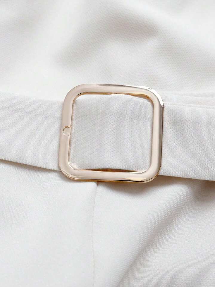 CM-JS239604 Women Elegant Seoul Style V-Neck Sleeveless Metal Buckle Belt Waist Cinching Long Jumpsuit - Apricot