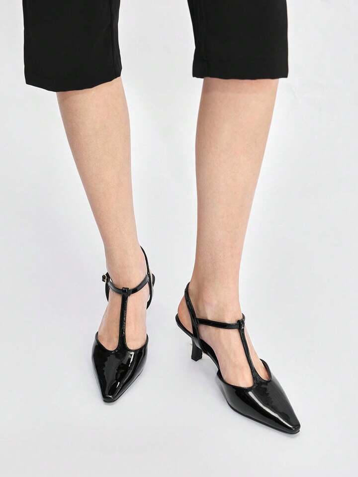 CM-SHS964869 Women Trendy Seoul Style Pointed Toe Strap Stiletto High Heel Pumps - Black