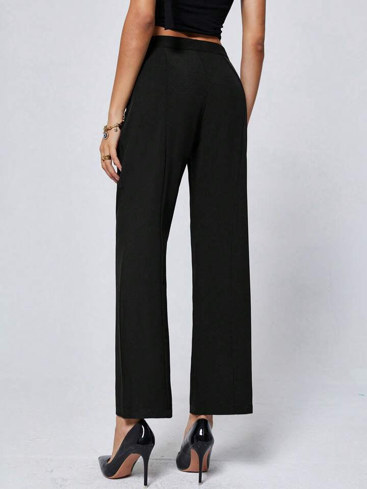 CM-BS714406 Women Casual Seoul Style Waist-Tied Straight Leg Long Pants - Black