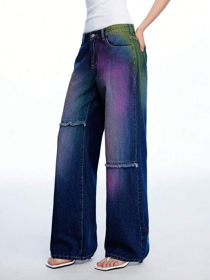 CM-BS022503 Women Casual Seoul Style Dark Wash Colorful Low Waist Extra Long Straight Leg Denim Jeans