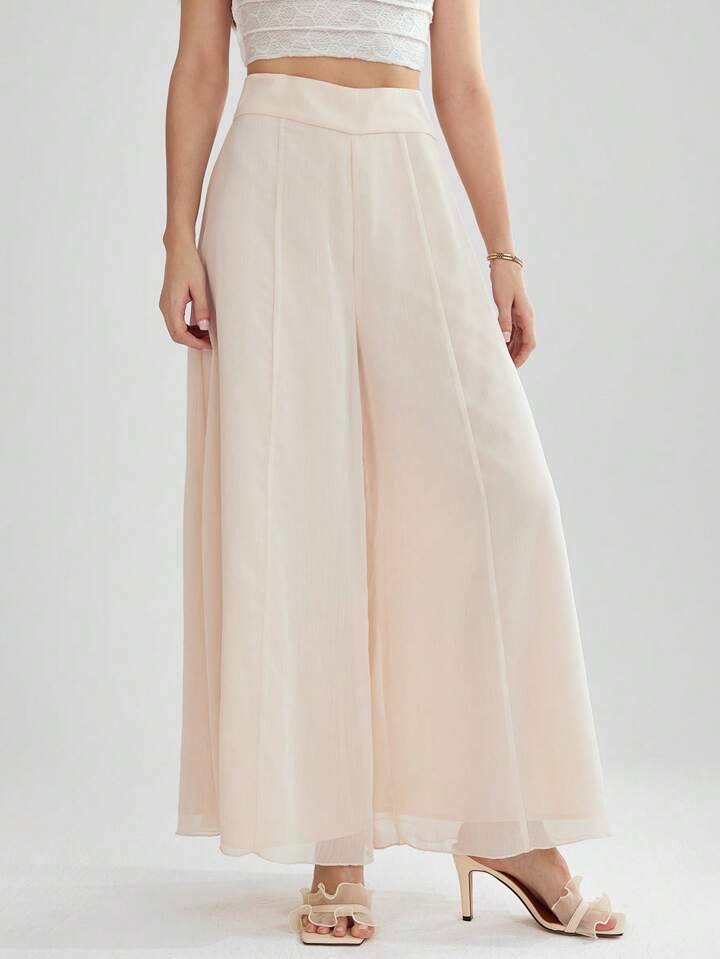 CM-BS788247 Women Trendy Bohemian Style Solid Color High Waist Wide Leg Pants - Apricot