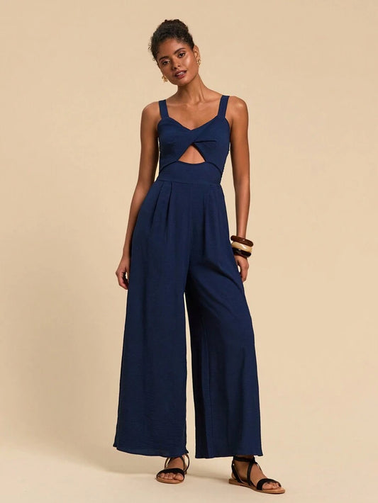 CM-JS707148 Women Trendy Bohemian Style Twist Front Cutout Cami Jumpsuit - Navy Blue