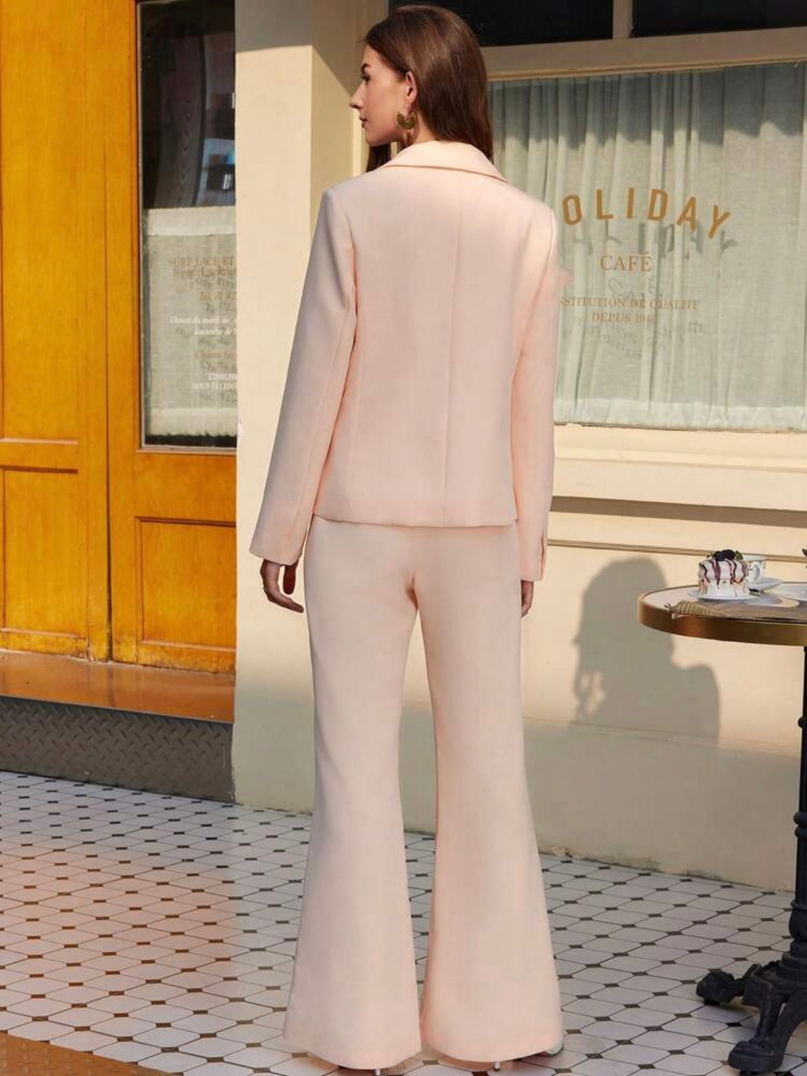 CM-SS878909 Women Elegant Seoul Style Bow Decorated Jacket With Flared Pants Suit - Orange