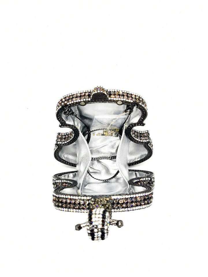 CM-BGS206420 Women Elegant Seoul Style Multicolor Crystal Violin Shape Cltuch Bag - Black