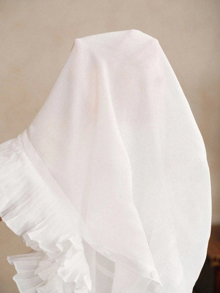 CM-TS335916 Women Elegant Seoul Style Chiffon Fabric V-Neck Long Sleeve Waist Pleated Double Ruffle Collar Design Shirt