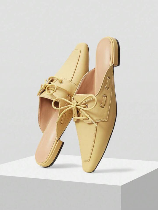 CM-SHS617253 Women Trendy Seoul Style Lace-Up Pointed Toe Backless Flat Shoes - Apricot