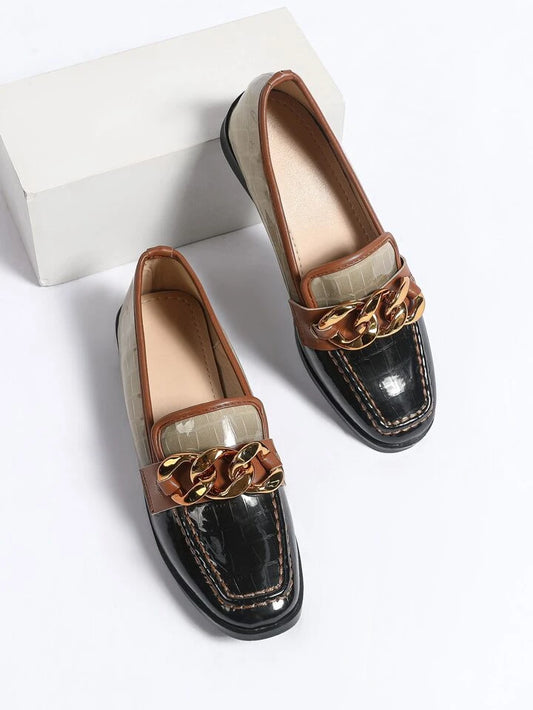 CM-SHS388115 Women Trendy Seoul Style Flat Loafers Slip-On Shoes With Soft Sole - Black