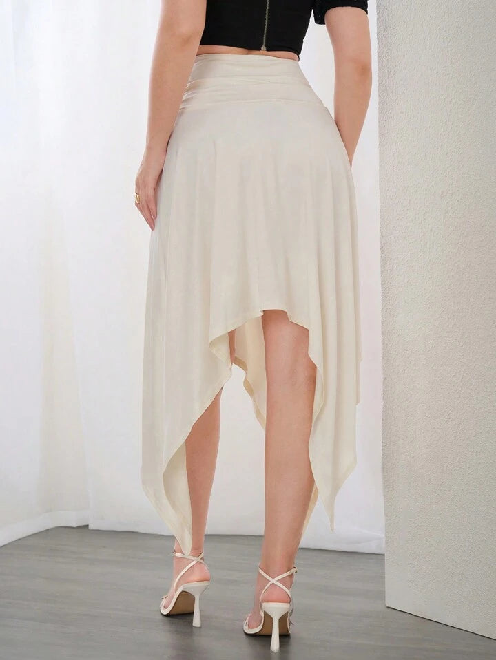 CM-BS622791 Women Elegant Seoul Style Solid Color High Waist Pleated Asymmetrical Hem Skirt