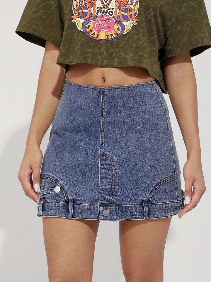 CM-BS883357 Women Casual Seoul Style Light Wash Deconstructed Skinny Denim Skorts