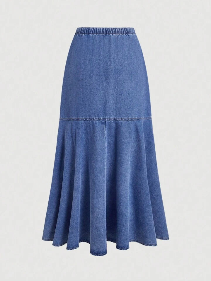 CM-BS911661 Women Casual Seoul Style Light Wash Irregular Hem Denim Skirt